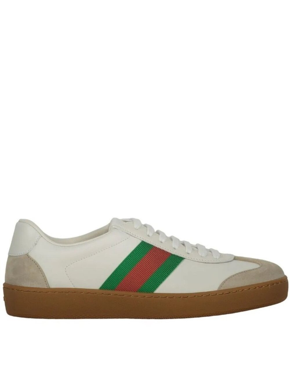 NEW Gucci G74 Leather Sneakers White Green Web Stripe Authentic 858533 38.5